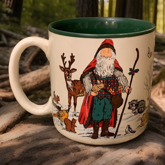Christmas Mug Woodland SANTA Potpourri Designs Vintage Christmas Mug 1993 Korea - Picture 2 of 4